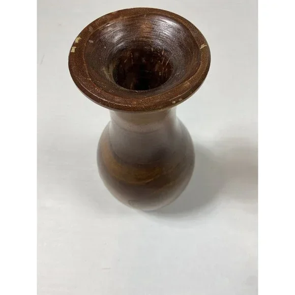 Vintage Wooden Vase Fluted Large Brown Grain MCM Retro Decor Primitive Modern - Picture 4 of 8